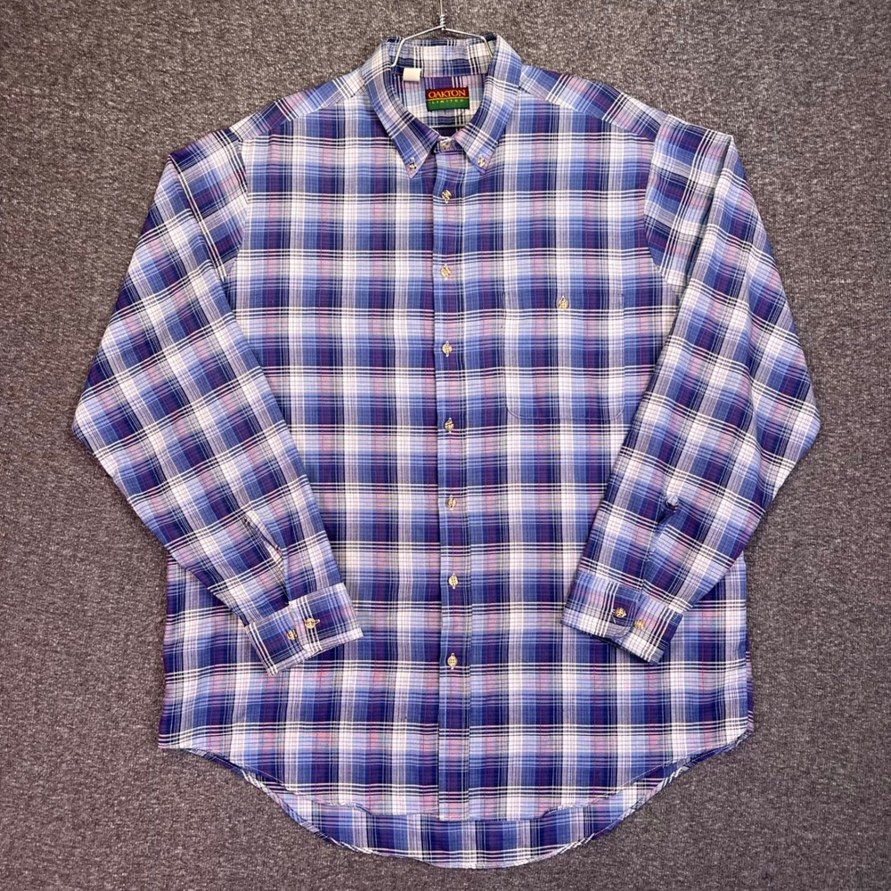 VTG Oakton Limited Shirt Men XLT Blue Plaid Casual Tall Fit USA Made Button Down